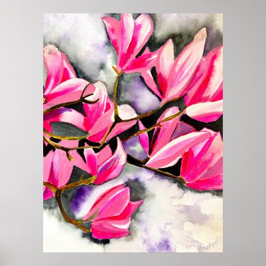 Roze Magnolia aquarel Poster (Voorkant)