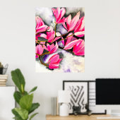 Roze Magnolia aquarel Poster (Thuiskantoor)