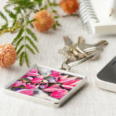 Roze Magnolia aquarel Sleutelhanger (Zijkant)