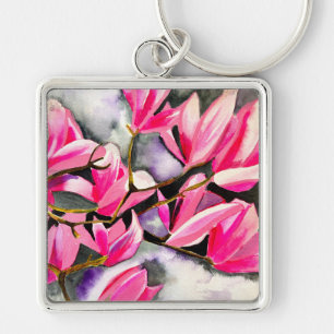 Roze Magnolia aquarel Sleutelhanger