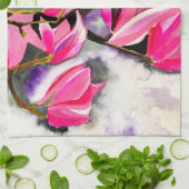 Roze Magnolia aquarel Theedoek (Gevouwen)