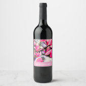 Roze Magnolia aquarel Wijn Etiket (Voorkant)