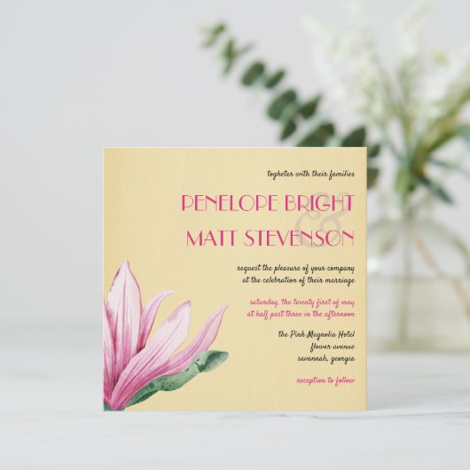 Roze Magnolia Bloem | Antiek papier | Bruiloft Kaart (Staand voorkant)