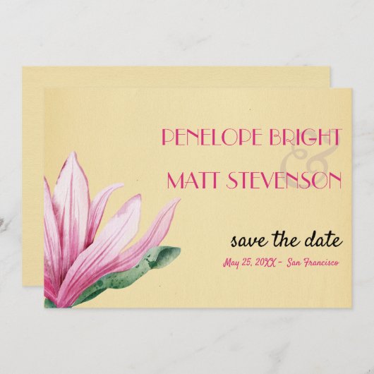 Roze Magnolia Bloem BEWAAR DE DATUM Kaart (Voorkant / Achterkant)