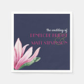 Roze Magnolia Bloem Blauw Monogram bruiloft Servet (Voorkant)