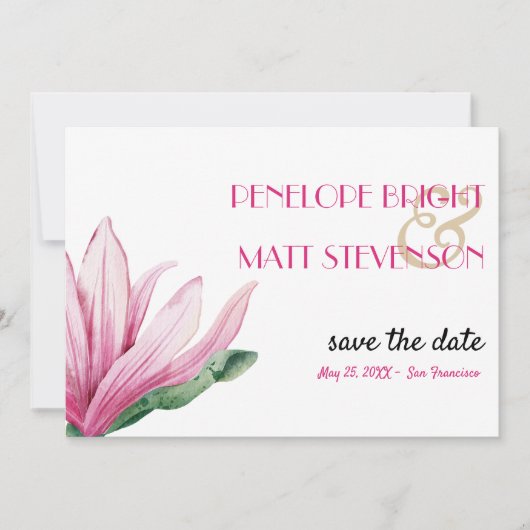 Roze Magnolia Bloem BRUILOFT SAVE THE DATE Kaart (Voorkant)