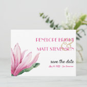Roze Magnolia Bloem BRUILOFT SAVE THE DATE Kaart (Staand voorkant)