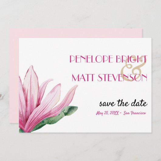 Roze Magnolia Bloem BRUILOFT SAVE THE DATE Kaart (Voorkant / Achterkant)