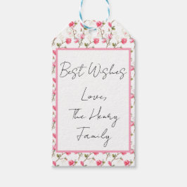 Roze magnolia bloem cadeaubijsluiter, personalisee cadeaulabel