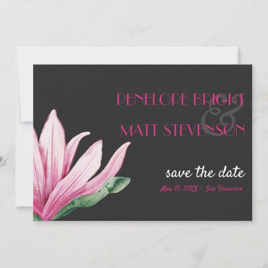Roze Magnolia Bloem Grijs BRUILOFT SAVE THE DATE Kaart (Voorkant)