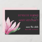 Roze Magnolia Bloem Grijs BRUILOFT SAVE THE DATE Kaart (Voorkant / Achterkant)