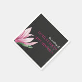 Roze Magnolia Bloem Grijs Monogram bruiloft Servet (Hoek)
