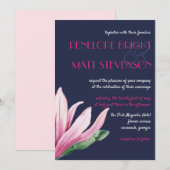 Roze Magnolia Bloem in bloei | Blauwe bruiloft Kaart (Voorkant / Achterkant)