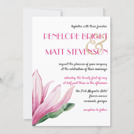 Roze Magnolia Bloem in bloei Bruiloft Kaart