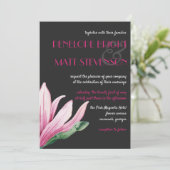 Roze Magnolia Bloem in bloei | Grijze bruiloft Kaart (Staand voorkant)