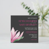 Roze Magnolia bloem in bloei | Grijze bruiloft Kaart (Staand voorkant)