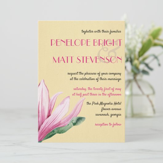 Roze Magnolia Bloem | papier bruiloft Kaart (Staand voorkant)