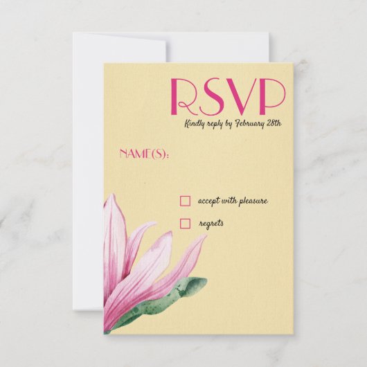 Roze Magnolia Bloem |  Papier Bruiloft RSVP Kaart (Voorkant)
