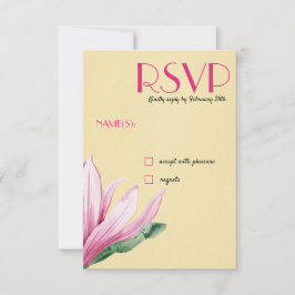 Roze Magnolia Bloem |  Papier Bruiloft RSVP Kaart