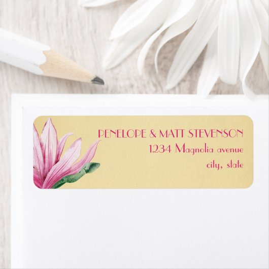 Roze Magnolia Bloem | papier | Monogram Etiket (Insitu)