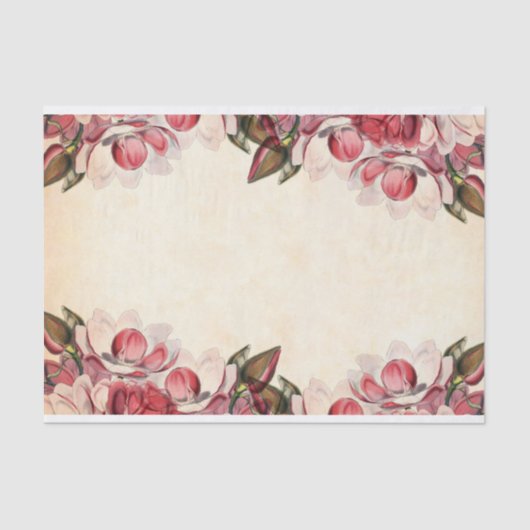 Roze Magnolia Bloem Rand Perkament Decoupage Tissuepapier (Voorkant)