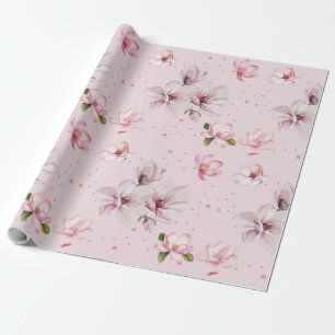 Roze Magnolia Bloem Waterverf Cadeau Cadeaupapier