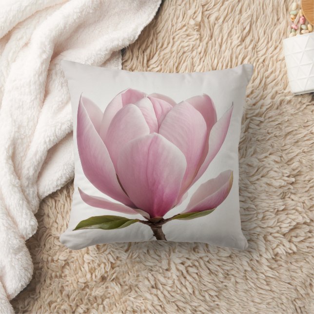Roze magnolia bloem witte achtergrond Sierkussen (Deken)