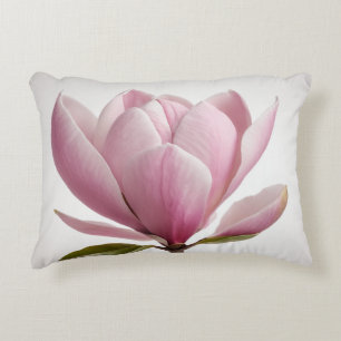 Roze magnolia bloem witte achtergrond Sierkussen Accent Kussen