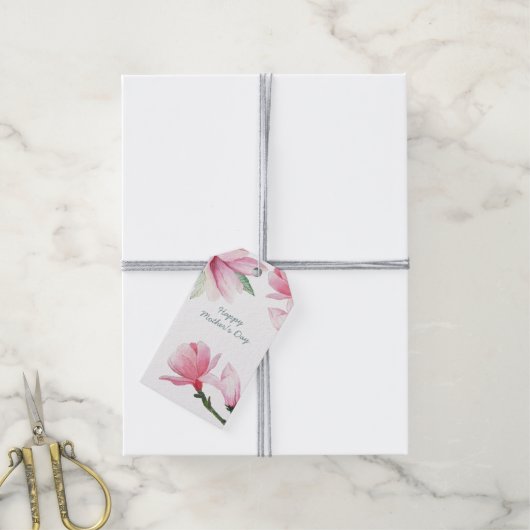 Roze Magnolia bloemen bewerkbare gelegenheid Cadeaulabel (Met Touw)