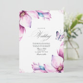 Roze Magnolia Bloemen Bruiloft Kaart (Staand voorkant)