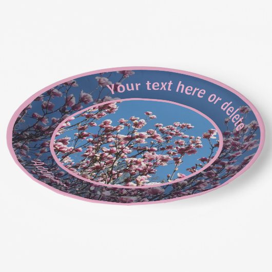 Roze Magnolia Bloemen Gepersonaliseerde Partij Papieren Bordje (Gekanteld)