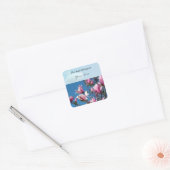 roze magnolia - bloemen in de blauwe hemel vierkante sticker (Envelop)