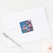 roze magnolia - bloemen in de blauwe hemel vierkante sticker (Envelop)