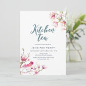Roze Magnolia Bloemen Keuken Tea Party Uitnodiging (Staand voorkant)