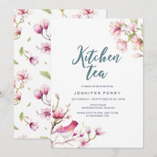 Roze Magnolia Bloemen Keuken Tea Party Uitnodiging