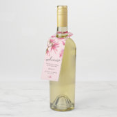 Roze Magnolia Bloemen Monogram Huwelijksgunst Flessenhanger (Schuin)