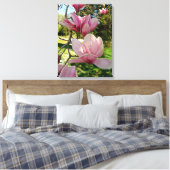 Roze Magnolia Bloemen Stretched Canvas Print (Insitu (Slaapkamer))