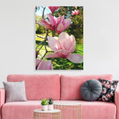 Roze Magnolia Bloemen Stretched Canvas Print (Insitu (Woonkamer))