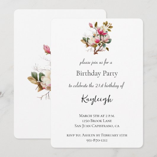 Roze Magnolia Bloemen Verjaardag Kaart (Voorkant / Achterkant)