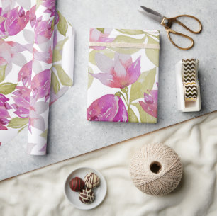 Roze Magnolia Bloemen Waterverf Kunst Cadeaupapier