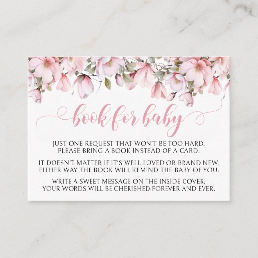 Roze magnolia bloemenboek voor baby showers kaarte informatiekaartje (Voorkant)