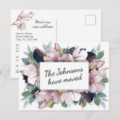 Roze Magnolia bloemenboeket Nieuw adres Aankondigingskaart (Voorkant / Achterkant)