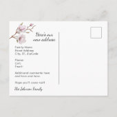 Roze Magnolia bloemenboeket Nieuw adres Aankondigingskaart (Achterkant)