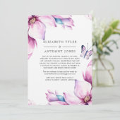 Roze Magnolia Bloemenbruiloft Verminderde gastenli Aankondiging (Staand voorkant)