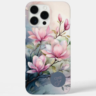 Roze Magnolia Bloesem Botanische Monogram iPhone 16 Pro Max Hoesje