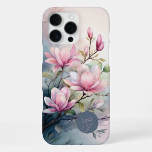 Roze Magnolia Bloesem Botanische Monogram iPhone 16 Pro Max Hoesje