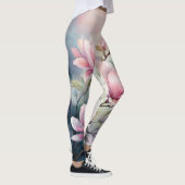 Roze Magnolia Bloesem Botanische Monogram Leggings (Rechts)