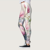 Roze Magnolia Bloesem Botanische Monogram Leggings (Links)