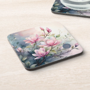 Roze Magnolia Bloesem Botanische Monogram Onderzet Bier Onderzetter