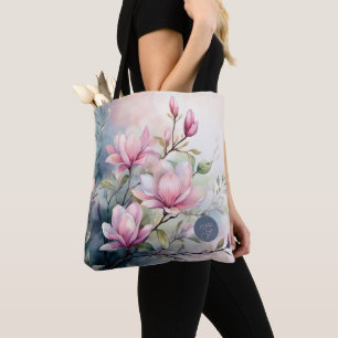 Roze Magnolia Bloesem Botanische Monogram Tote Bag